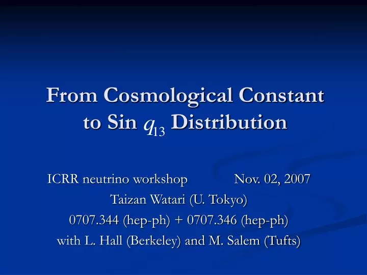 from cosmological constant to sin distribution