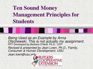 Ten Sound Money Management Principles for Students