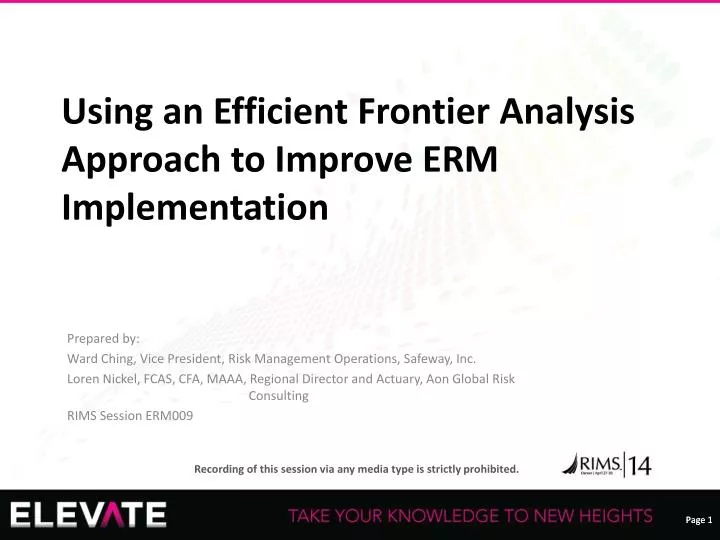 using an efficient frontier analysis approach to improve erm implementation
