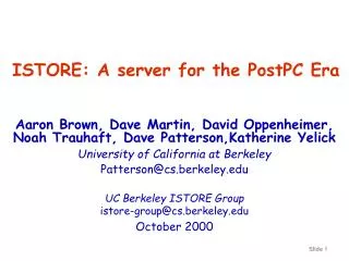 ISTORE: A server for the PostPC Era