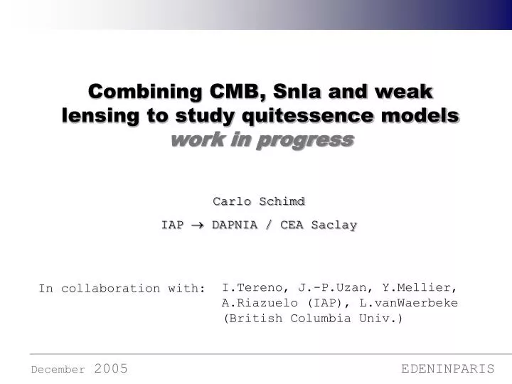 combining cmb snia and weak lensing to study quitessence models work in progress