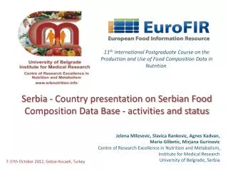 Serbia - Country presentation on Serbian Food Composition Data Base - activities and status