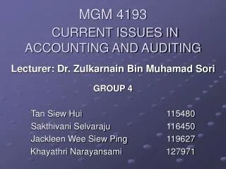 MGM 4193 CURRENT ISSUES IN ACCOUNTING AND AUDITING
