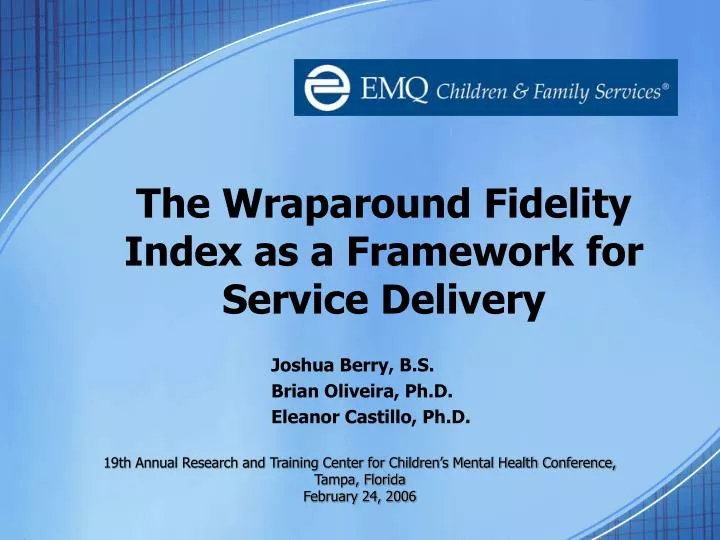 the wraparound fidelity index as a framework for service delivery