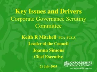 Key Issues and Drivers Corporate Governance Scrutiny Committee