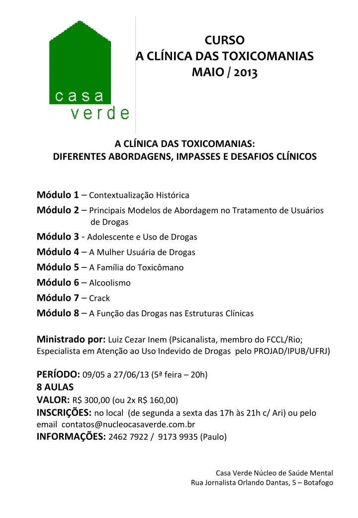 curso a cl nica das toxicomanias maio 2013