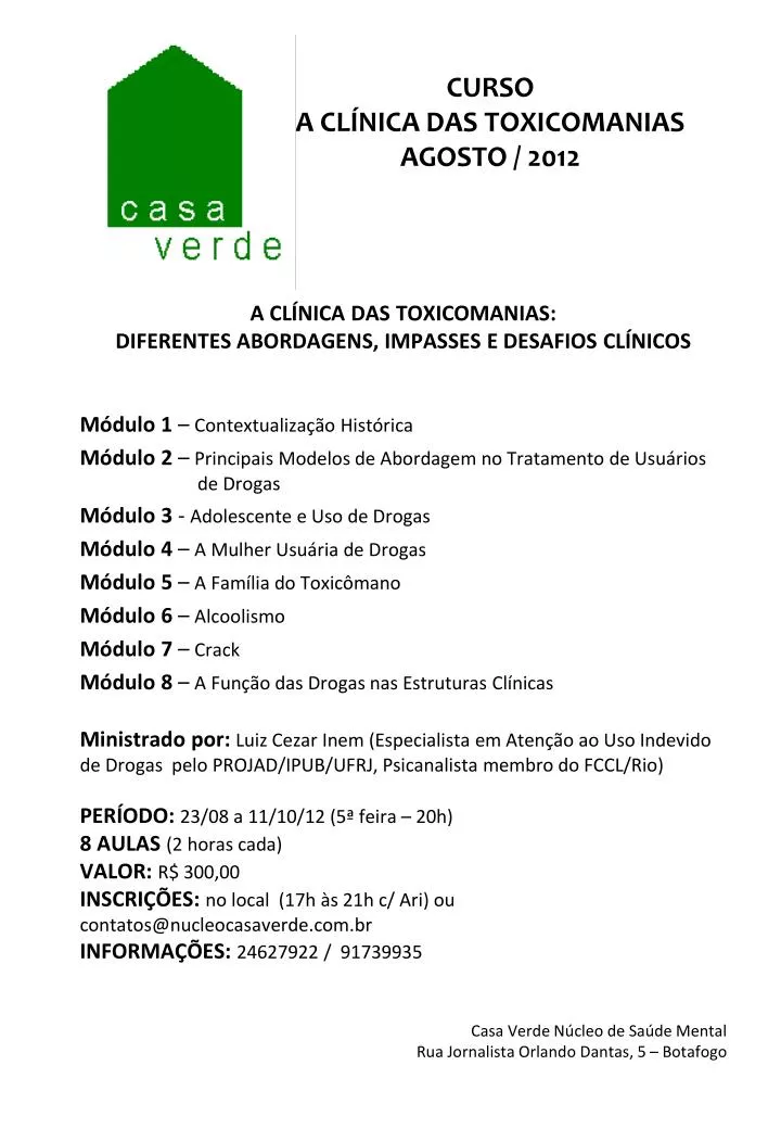 curso a cl nica das toxicomanias agosto 2012