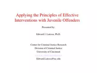 Applying the Principles of Effective Interventions with Juvenile Offenders