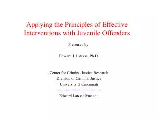 applying the principles of effective interventions with juvenile offenders