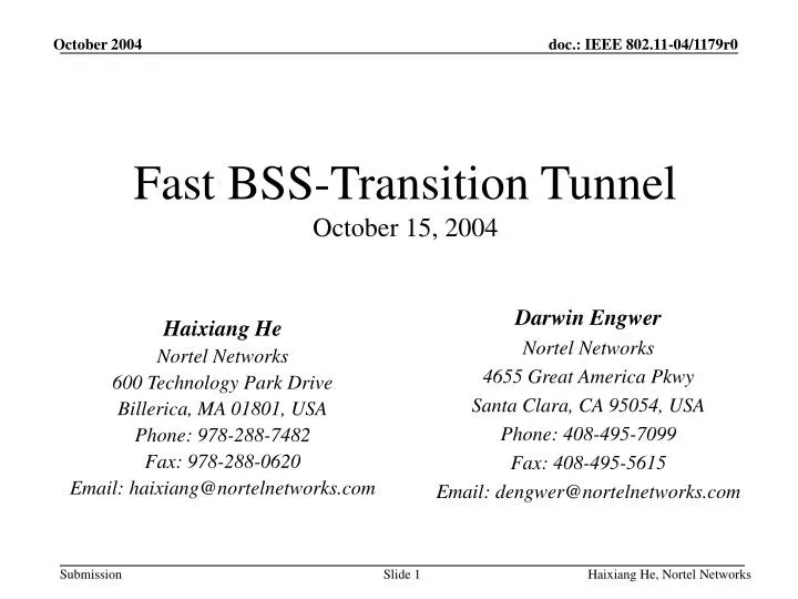 fast bss transition tunnel october 15 2004