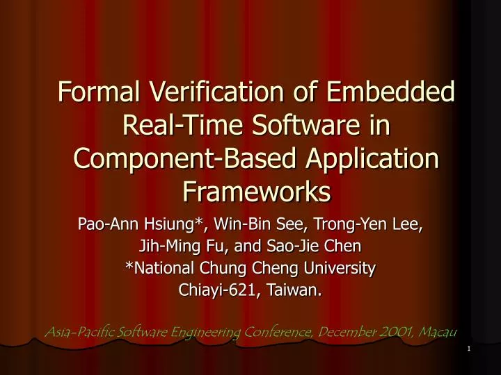 formal verification of embedded real time software in component based application frameworks