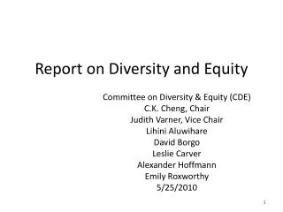 Report on Diversity and Equity