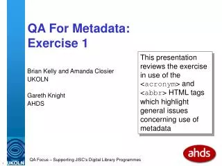 QA For Metadata: Exercise 1