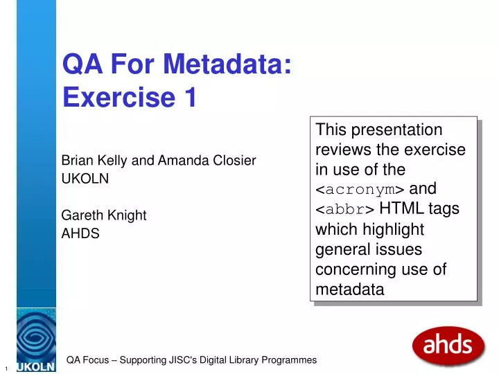 qa for metadata exercise 1