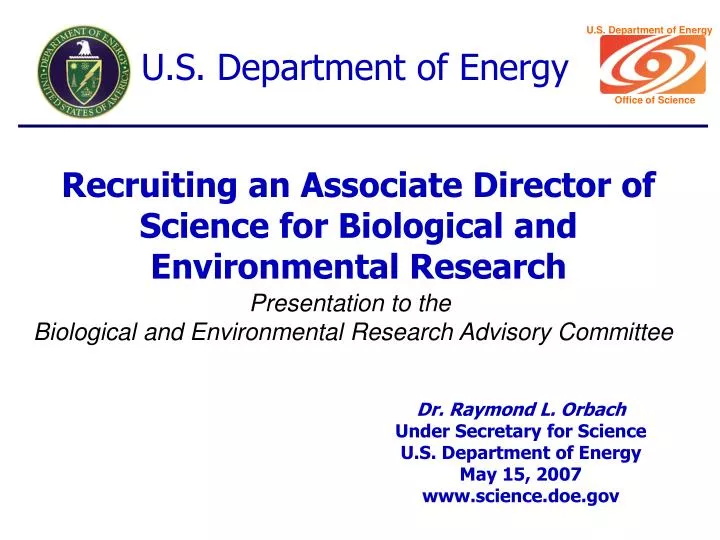 recruiting an associate director of science for biological and environmental research