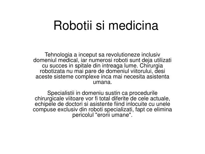 robotii si medicina