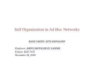 Self Organization in Ad Hoc Networks