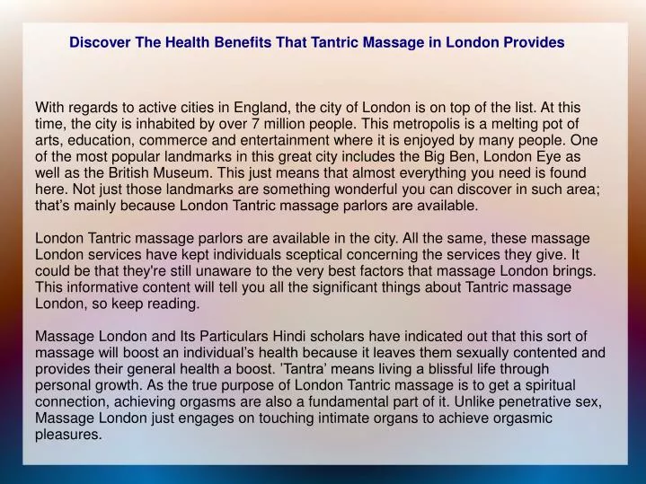 discover the health benefits that tantric massage in london provides
