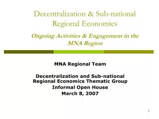 MNA Regional Team Decentralization and Sub-national Regional Economics Thematic Group