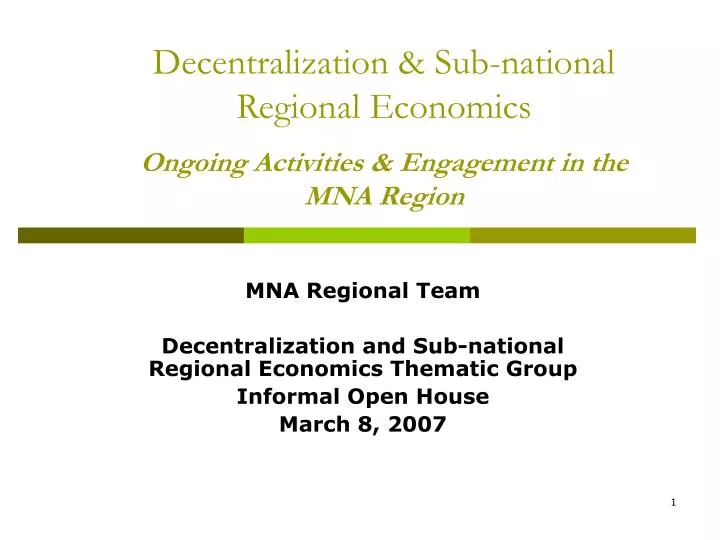 decentralization sub national regional economics ongoing activities engagement in the mna region