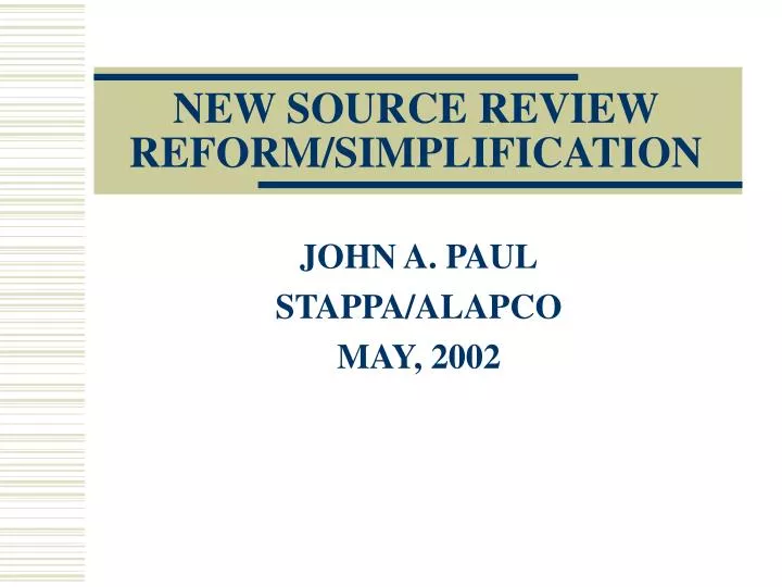 new source review reform simplification
