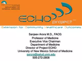 Sanjeev Arora M.D., FACG 	Professor of Medicine 	Executive Vice Chairman 	Department of Medicine