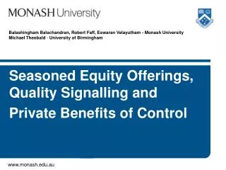 Seasoned Equity Offerings, Quality Signalling and Private Benefits of Control