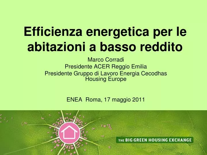 efficienza energetica per le abitazioni a basso reddito