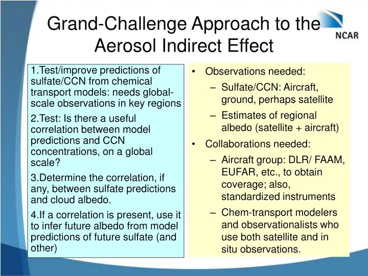 grand challenge approach to the aerosol indirect effect