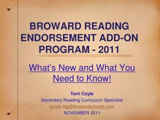 BROWARD READING ENDORSEMENT ADD-ON PROGRAM - 2011