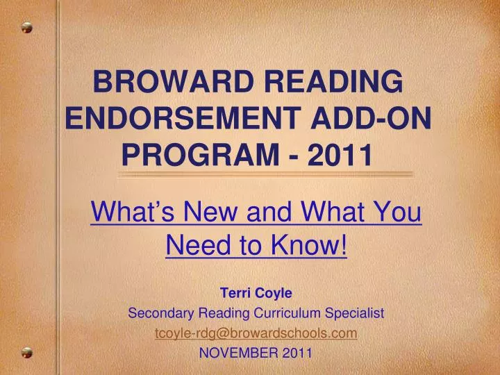 broward reading endorsement add on program 2011