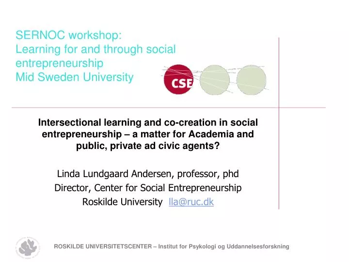 sernoc workshop learning for and through social entrepreneurship mid sweden university