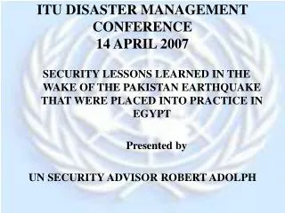 ITU DISASTER MANAGEMENT CONFERENCE 14 APRIL 2007
