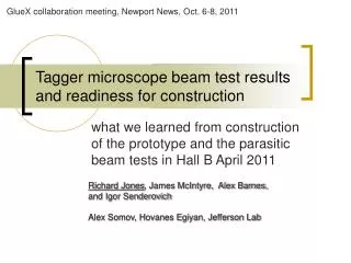 Tagger microscope beam test results and readiness for construction
