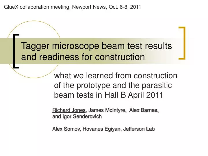 tagger microscope beam test results and readiness for construction