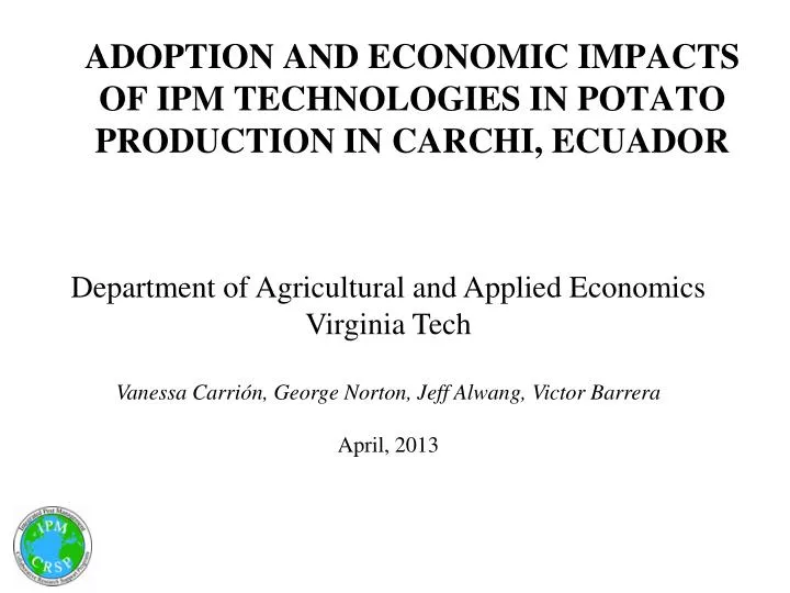 adoption and economic impacts of ipm technologies in potato production in carchi ecuador