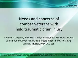 Needs and concerns of combat Veterans with mild traumatic brain injury