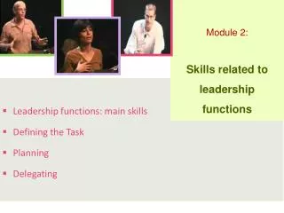 Leadership functions: main skills Defining the Task Planning Delegating