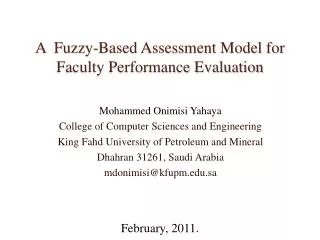 A Fuzzy-Based Assessment Model for Faculty Performance Evaluation