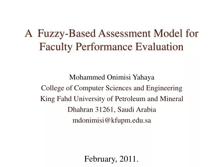 a fuzzy based assessment model for faculty performance evaluation