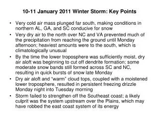10-11 January 2011 Winter Storm: Key Points