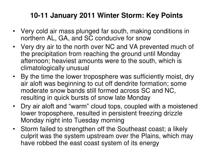 10 11 january 2011 winter storm key points