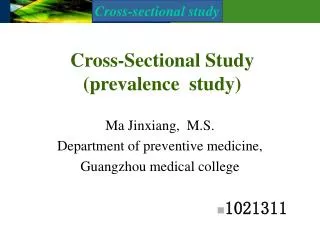 Cross-Sectional Study (prevalence study)