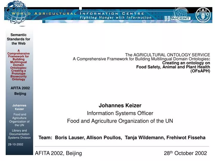 johannes keizer information systems officer food and agriculture organization of the un