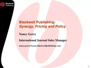 Blackwell Publishing: Synergy, Pricing and Policy