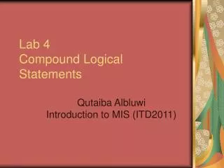 Lab 4 Compound Logical Statements