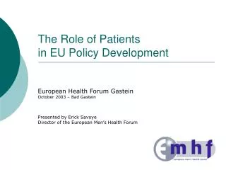 The Role of Patients in EU Policy Development