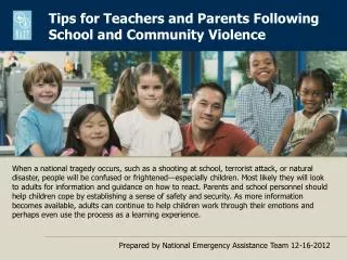 Tips for Teachers and Parents Following School and Community Violence