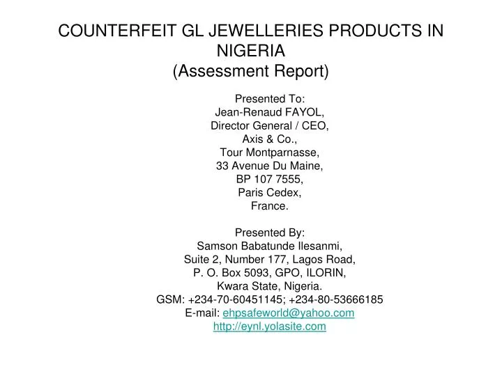 counterfeit gl jewelleries products in nigeria assessment report