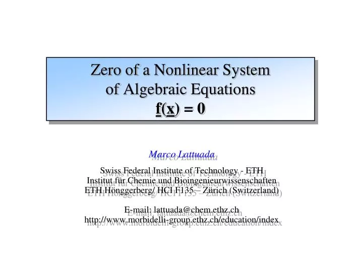 zero of a nonlinear system of algebraic equations f x 0